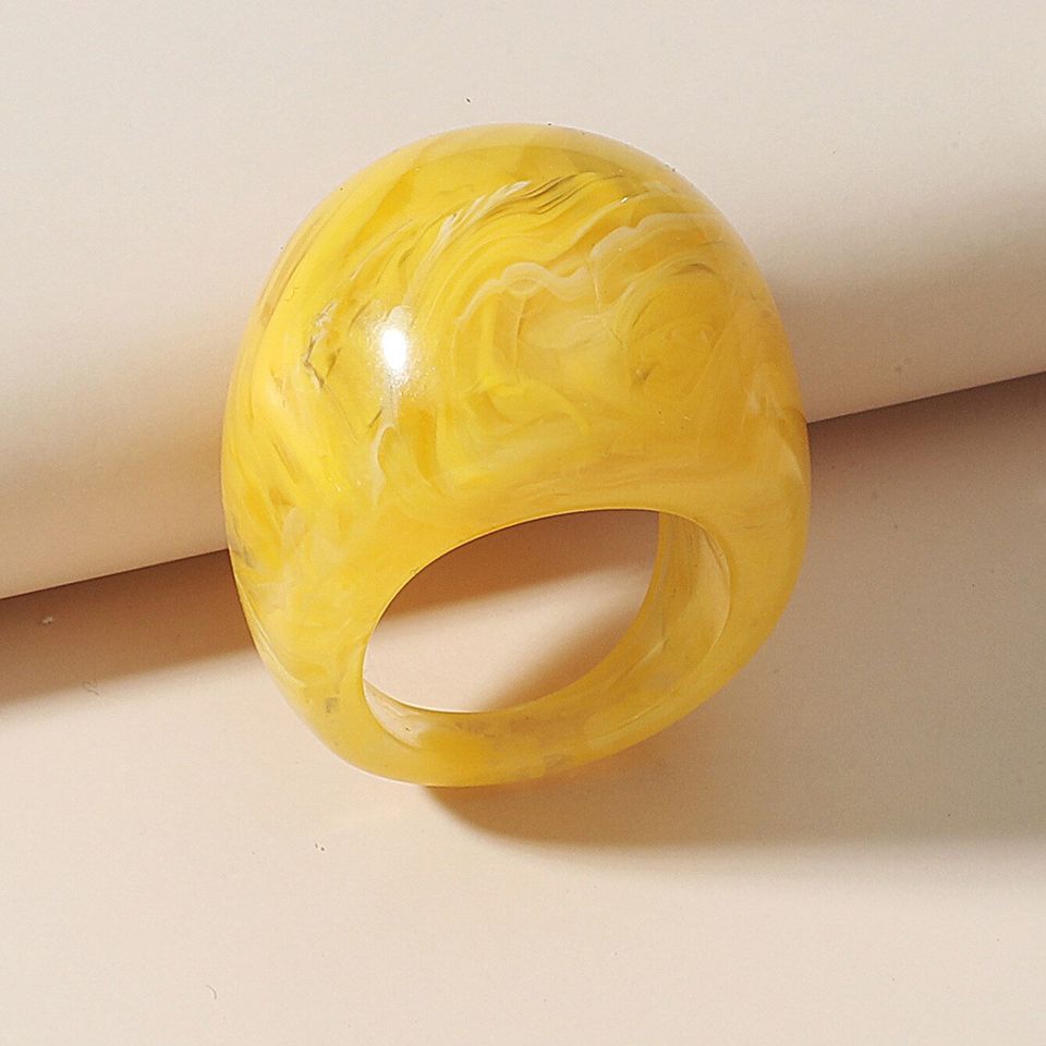 Huge Transparent Yellow Acrylic Irregular Marble Pattern Ring