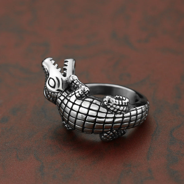 Retro Crocodile Alligator Silver Animal Biker Ring