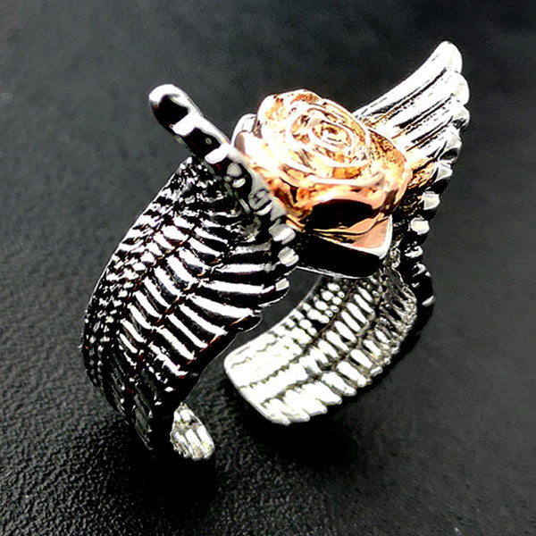 Huge Eagle Wings Vintage Diablo Rose Silver Flower Ring