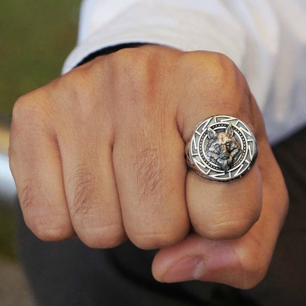 Men's Vintage Retro Wolf Totem Silver Punk Ring