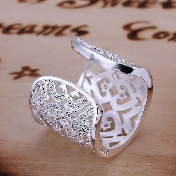 925 Sterling Silver Open Hollow Heart Bohemian Ring