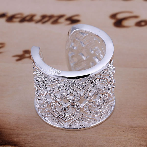 925 Sterling Silver Open Hollow Heart Bohemian Ring