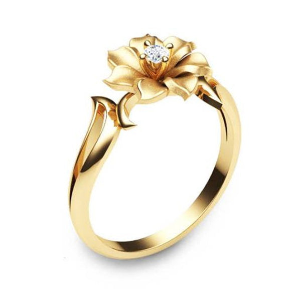 Handmade Flower Leaves Floral Elegant Gold Ring