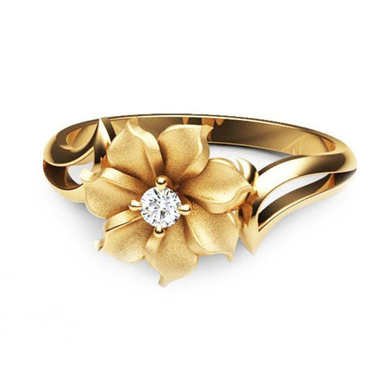 Handmade Flower Leaves Floral Elegant Gold Ring