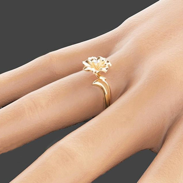 Handmade Flower Leaves Floral Elegant Gold Ring