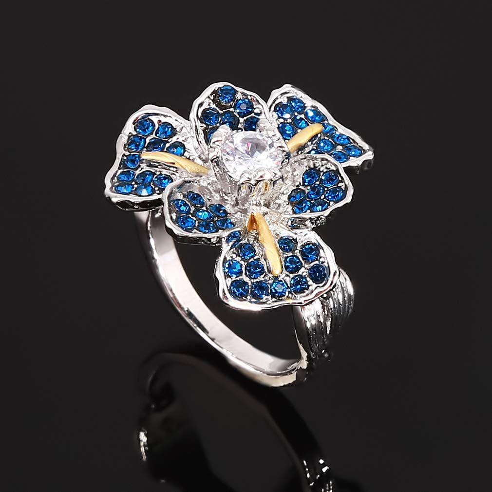 Sterling Silver Blue Iris Flower Crystals Ring