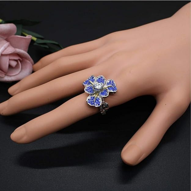 Sterling Silver Blue Iris Flower Crystals Ring