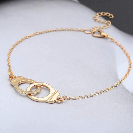 UNLOCK ME Gold Tone Freedom Handcuffs Bracelet / Anklet