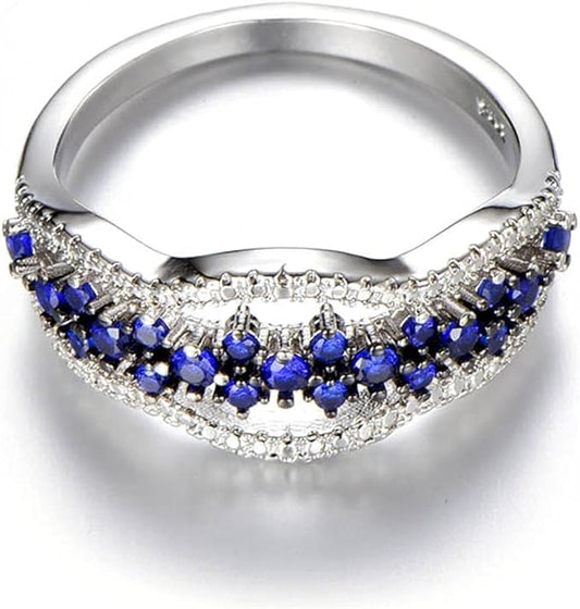 925 Sterling Silver Blue Faux Sapphire Multilayer Ring