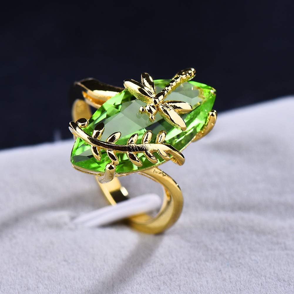 Big Olive Green Marquise Dragonfly Gold Ring