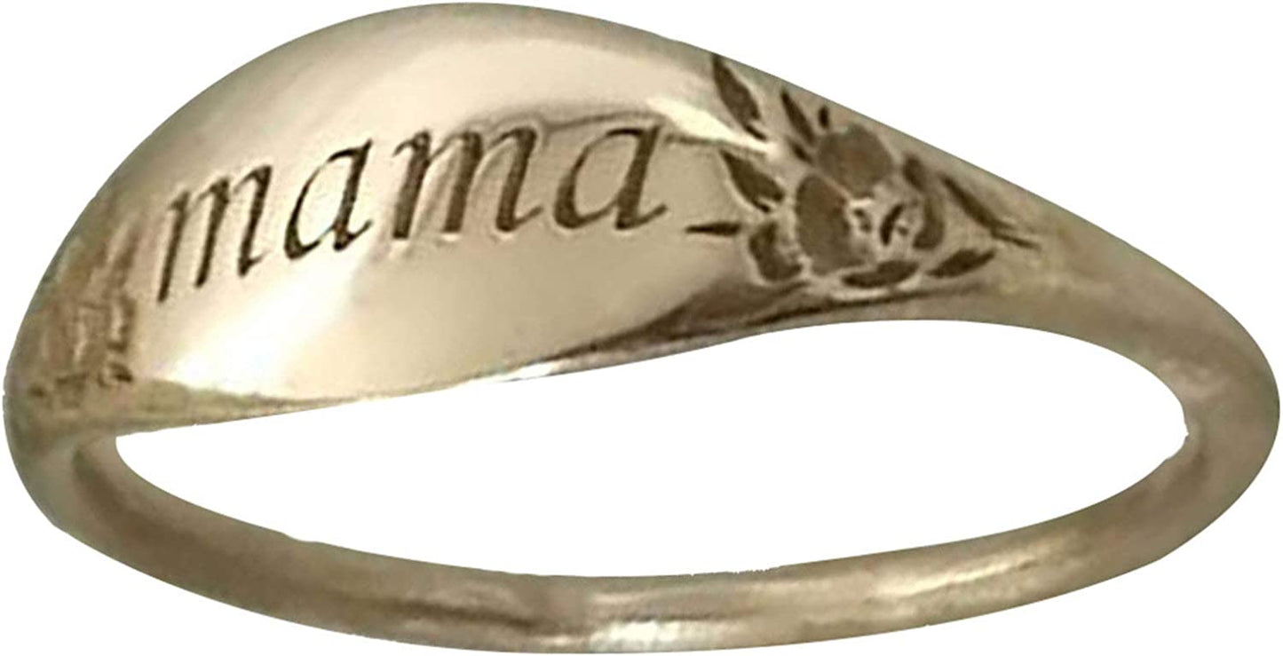 Mama Carved Oval Engraved Signet Gold Ring