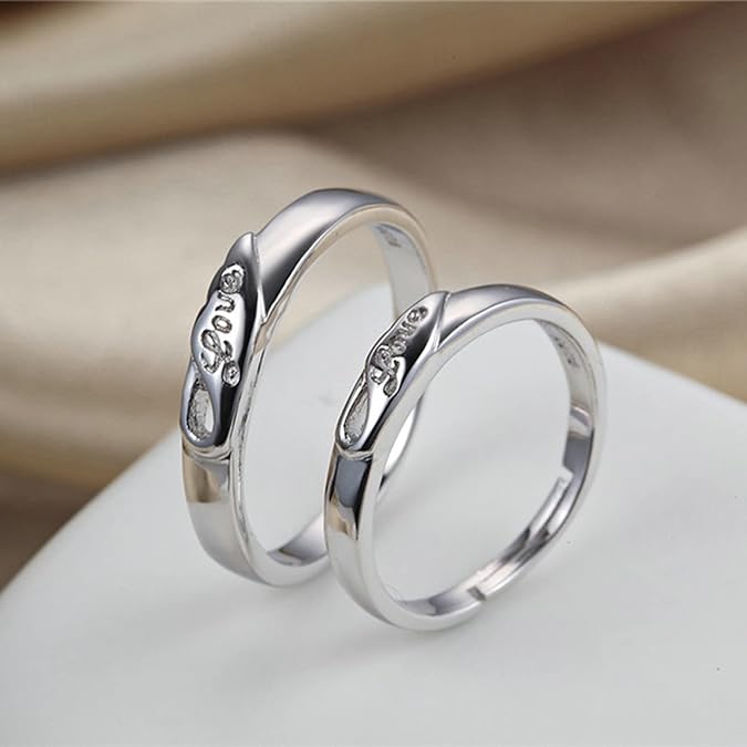 2pcs Sterling Silver LOVE Open Matching Couple Rings