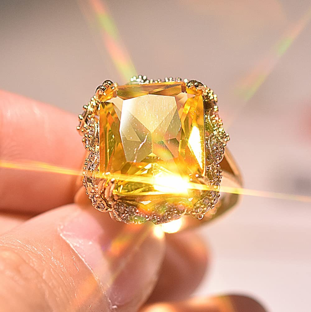 Huge Princess-Cut Yellow Gold Citrine Ring