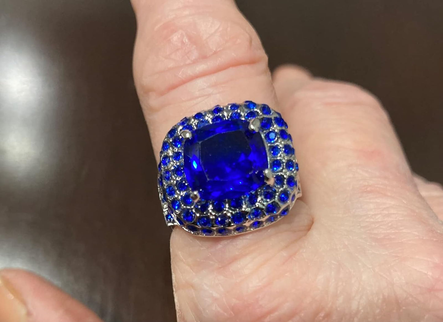 15.65CT Noble Inlaid Full Royal Blue Topaz Silver Ring