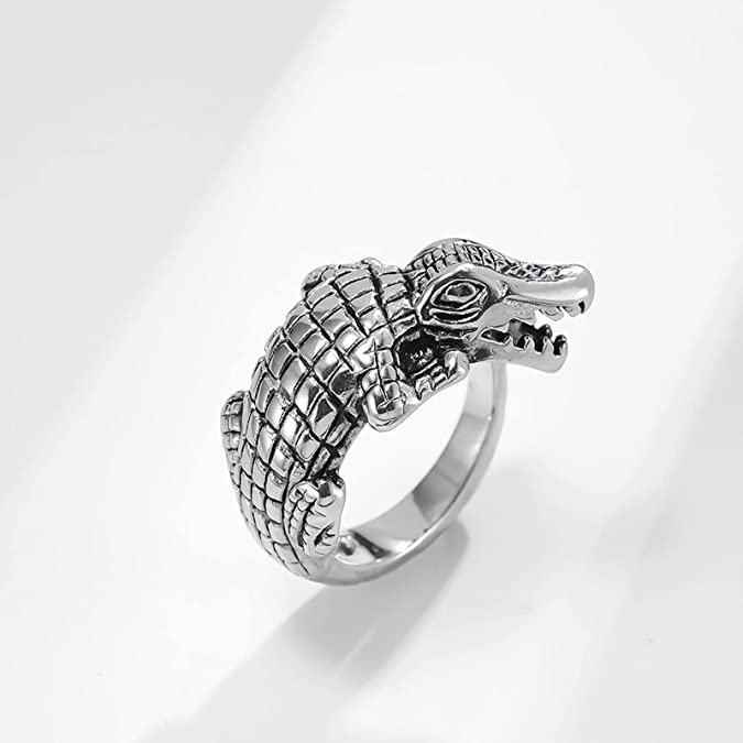 Retro Crocodile Alligator Silver Animal Biker Ring