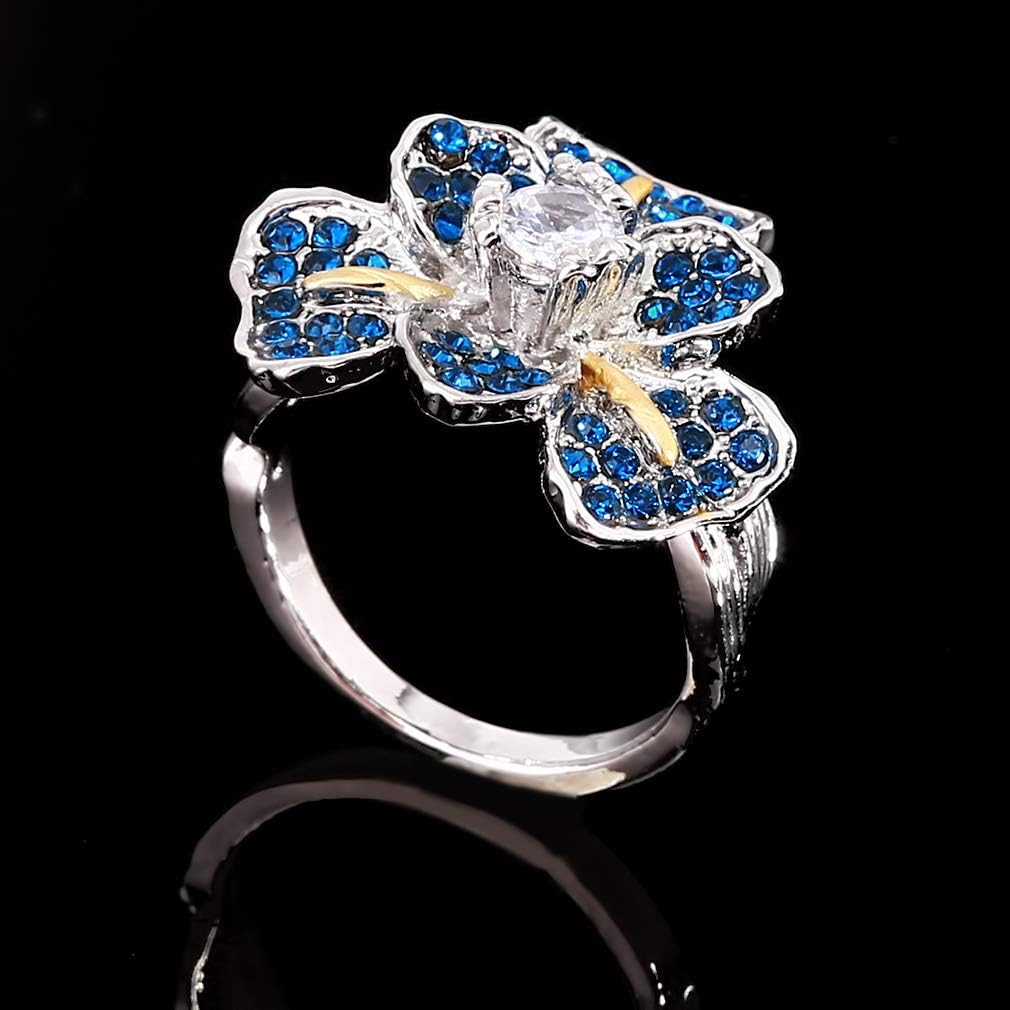 Sterling Silver Blue Iris Flower Crystals Ring