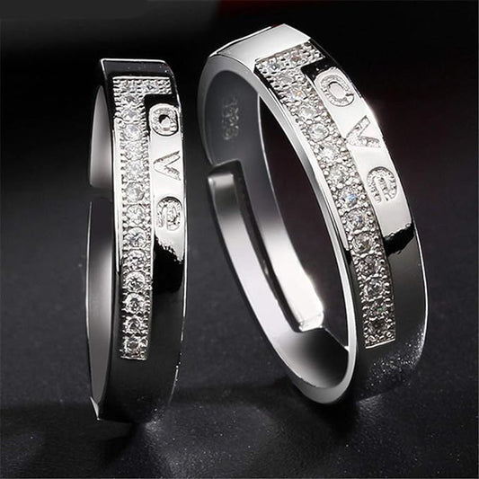 2pcs Matching Love Partner Silver Couples Ring Set