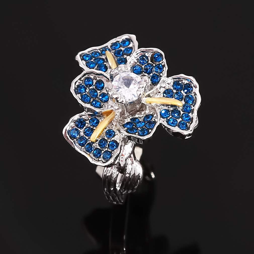 Sterling Silver Blue Iris Flower Crystals Ring
