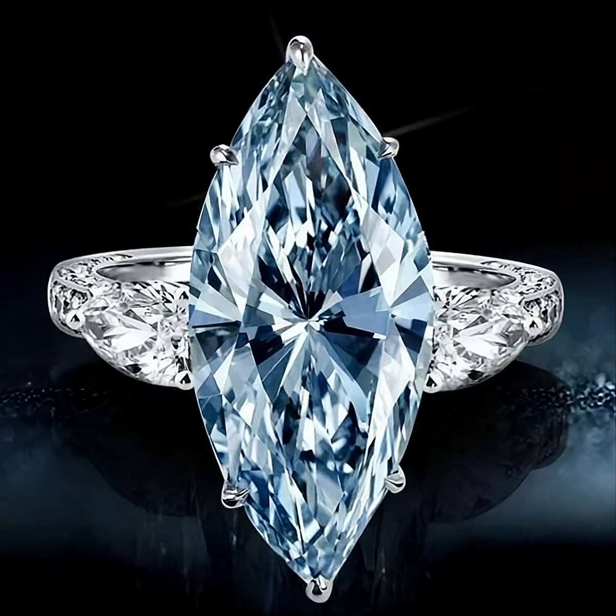 Sterling Silver Blue Aquamarine Marquise Cut Ring