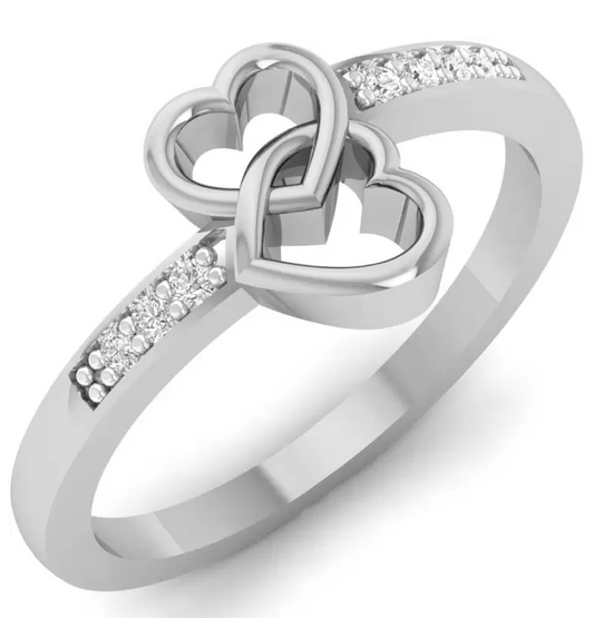 Sterling Silver Hollow Double Heart CZ Crystals Ring