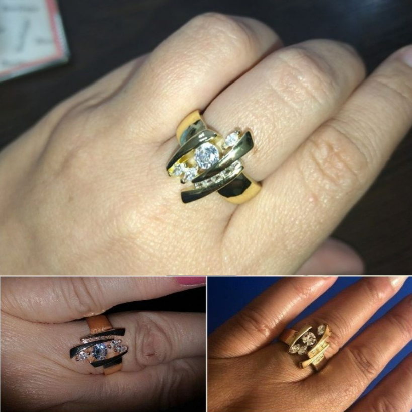 Unique Natural White Gemstone Gold Anillos Ring