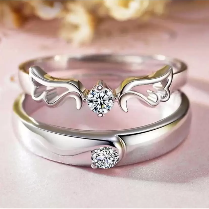 2pcs Sterling Silver Angel Wings Matching Couple Rings