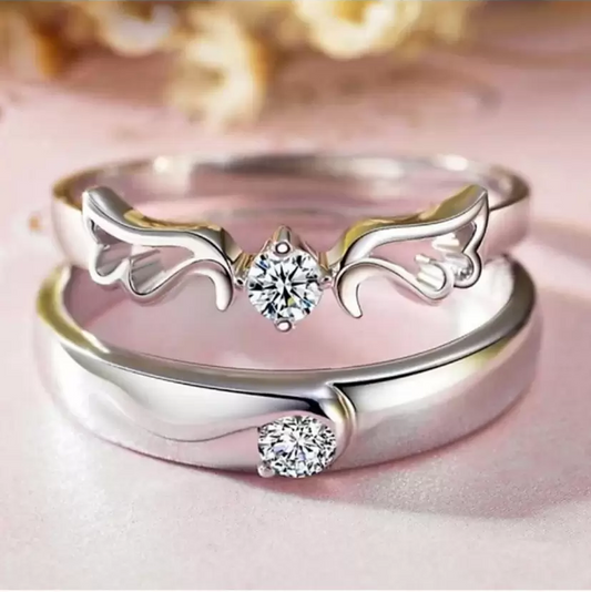 2pcs Sterling Silver Angel Wings Matching Couple Rings