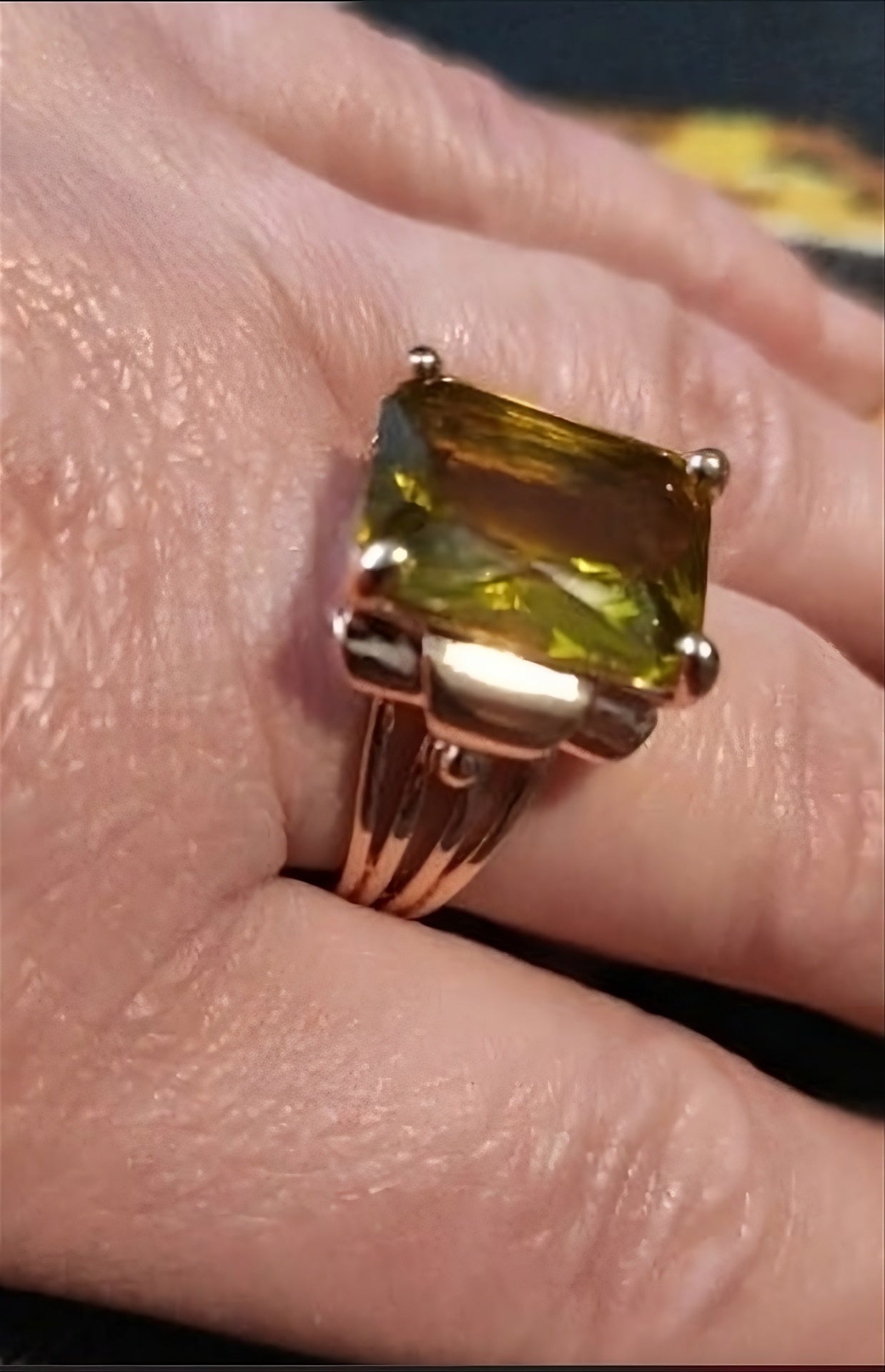Emerald Cut Yellow Coffee Rhinestone Vintage-Inspired Ring for Women