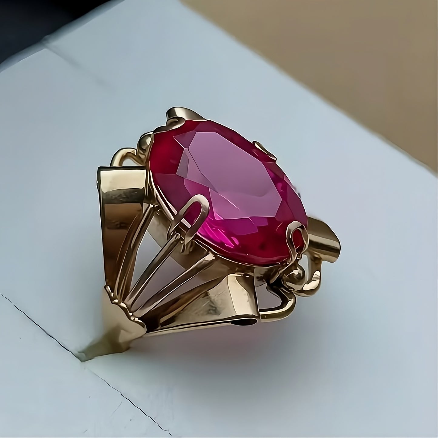 Crimson Throne Magenta Fire Gold Cocktail Ring