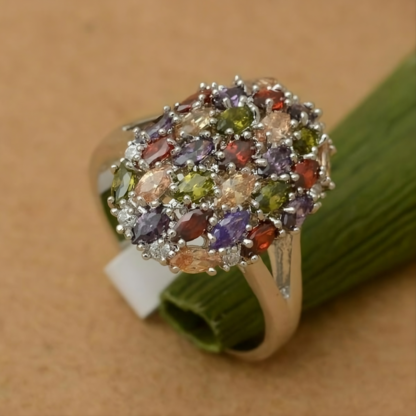 925 Sterling Silver Colorful Multi-color Garnet Topaz Ring