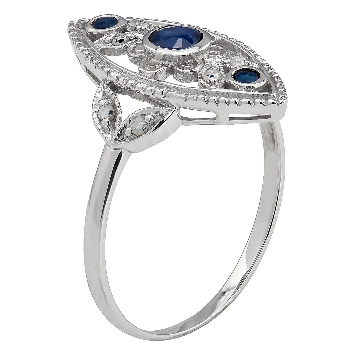 Vintage Blue Sapphire Marquise Antique Art Deco Silver Ring