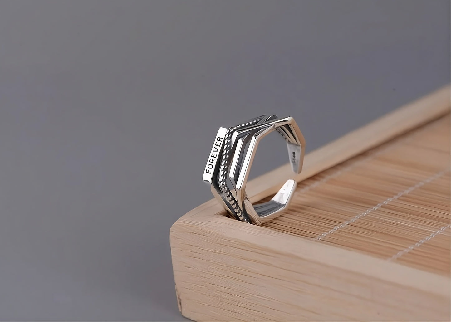 "FOREVER" Gothic Statement Ring - Adjustable Vintage Silver Aesthetic