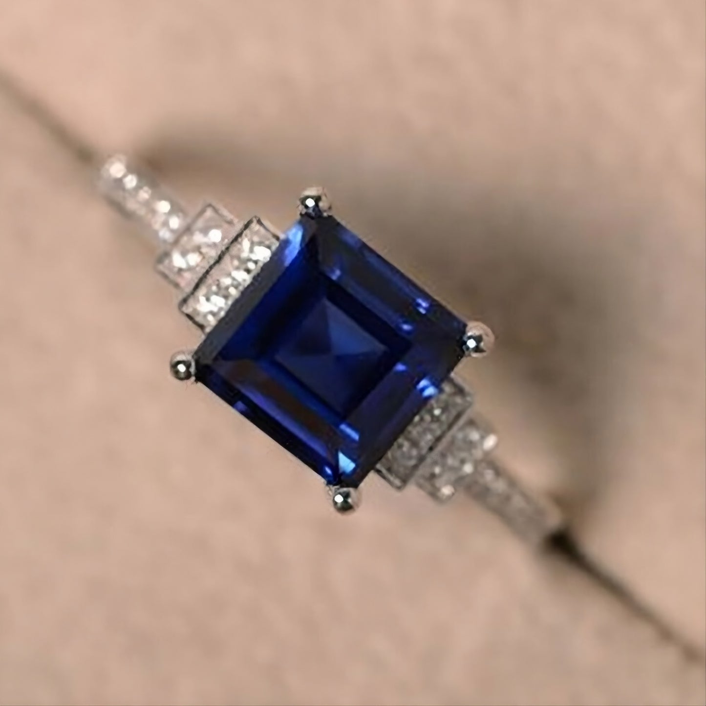 Blue Tanzanite Princess Cut 925 Sterling Silver CZ Ring