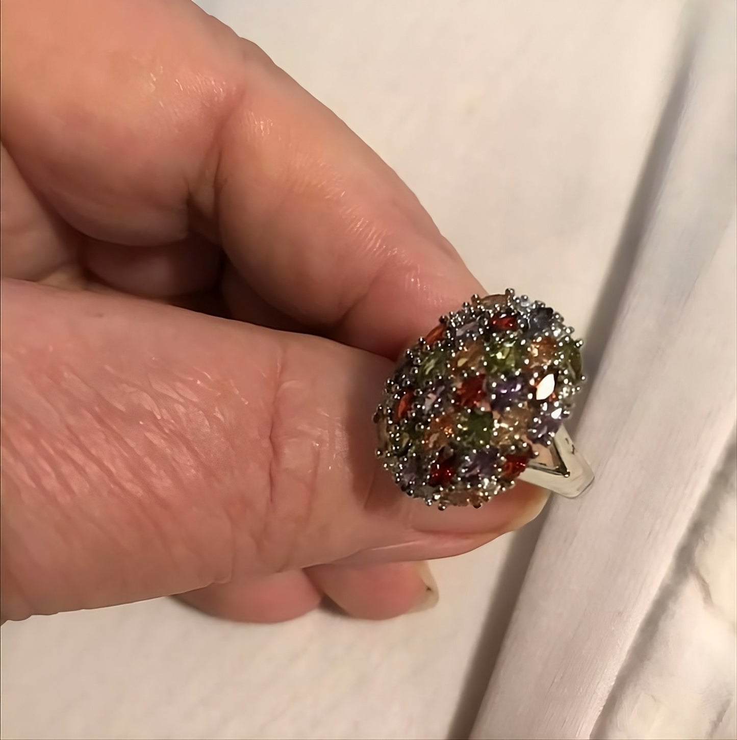 925 Sterling Silver Colorful Multi-color Garnet Topaz Ring