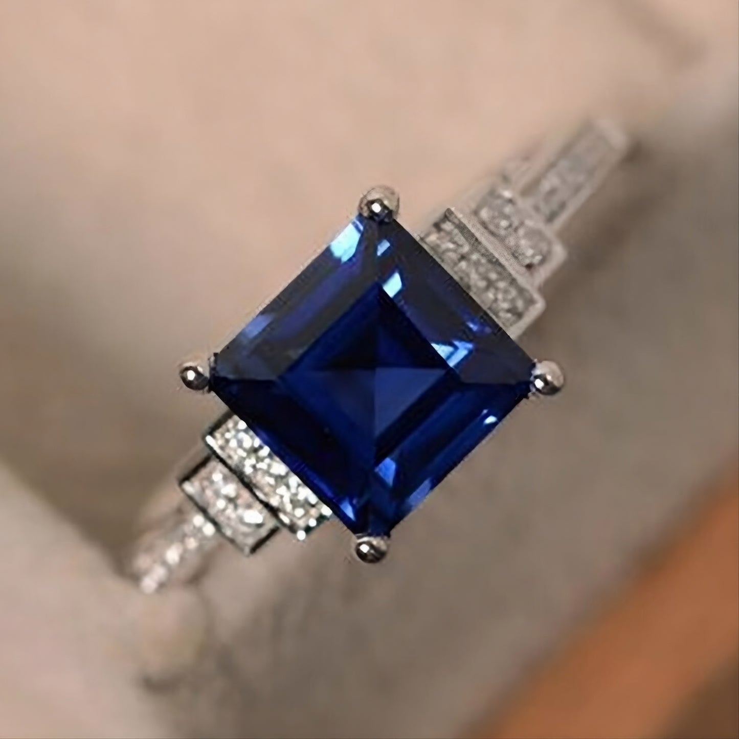 Blue Tanzanite Princess Cut 925 Sterling Silver CZ Ring