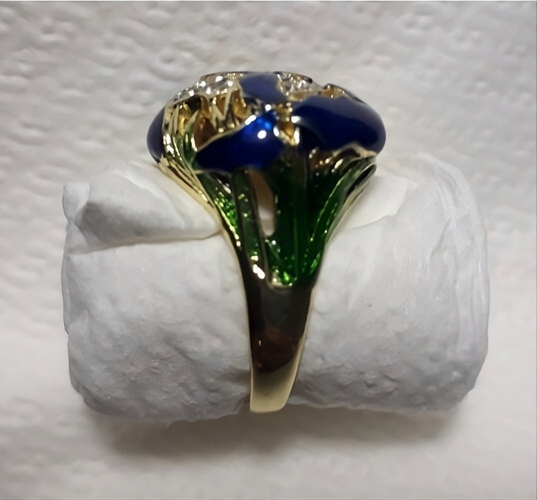 Chinese Style Hand-Painted Lotus Grass Retro Ring
