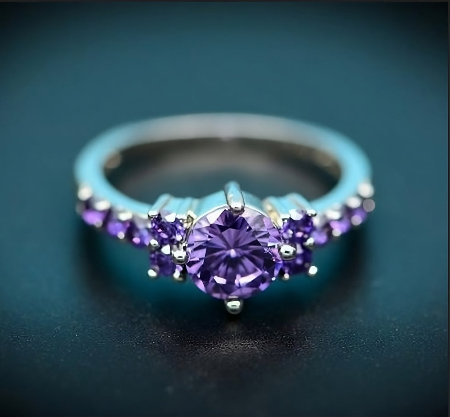 925 Sterling Silver Purple Faux Amethyst Micro Inlaid Ring
