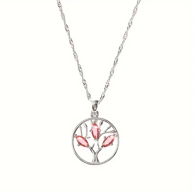 Sterling Silver Pink Marquise Tree of Life Necklace