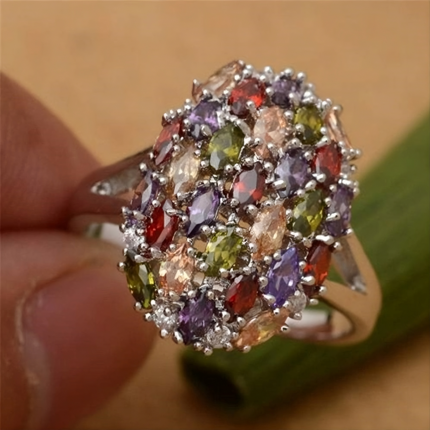 925 Sterling Silver Colorful Multi-color Garnet Topaz Ring