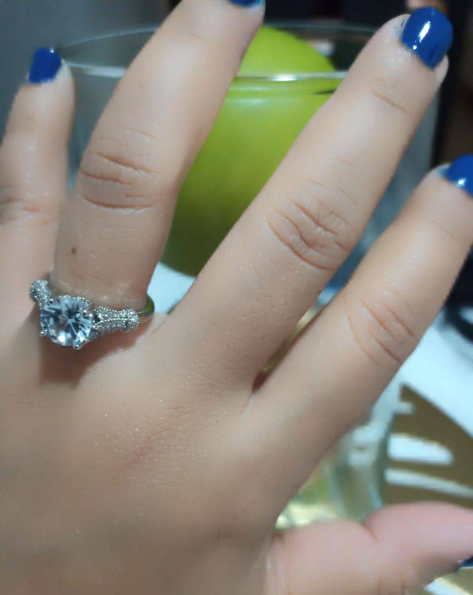 Striking Sterling Silver 11mm Round Crystal Engagement Ring