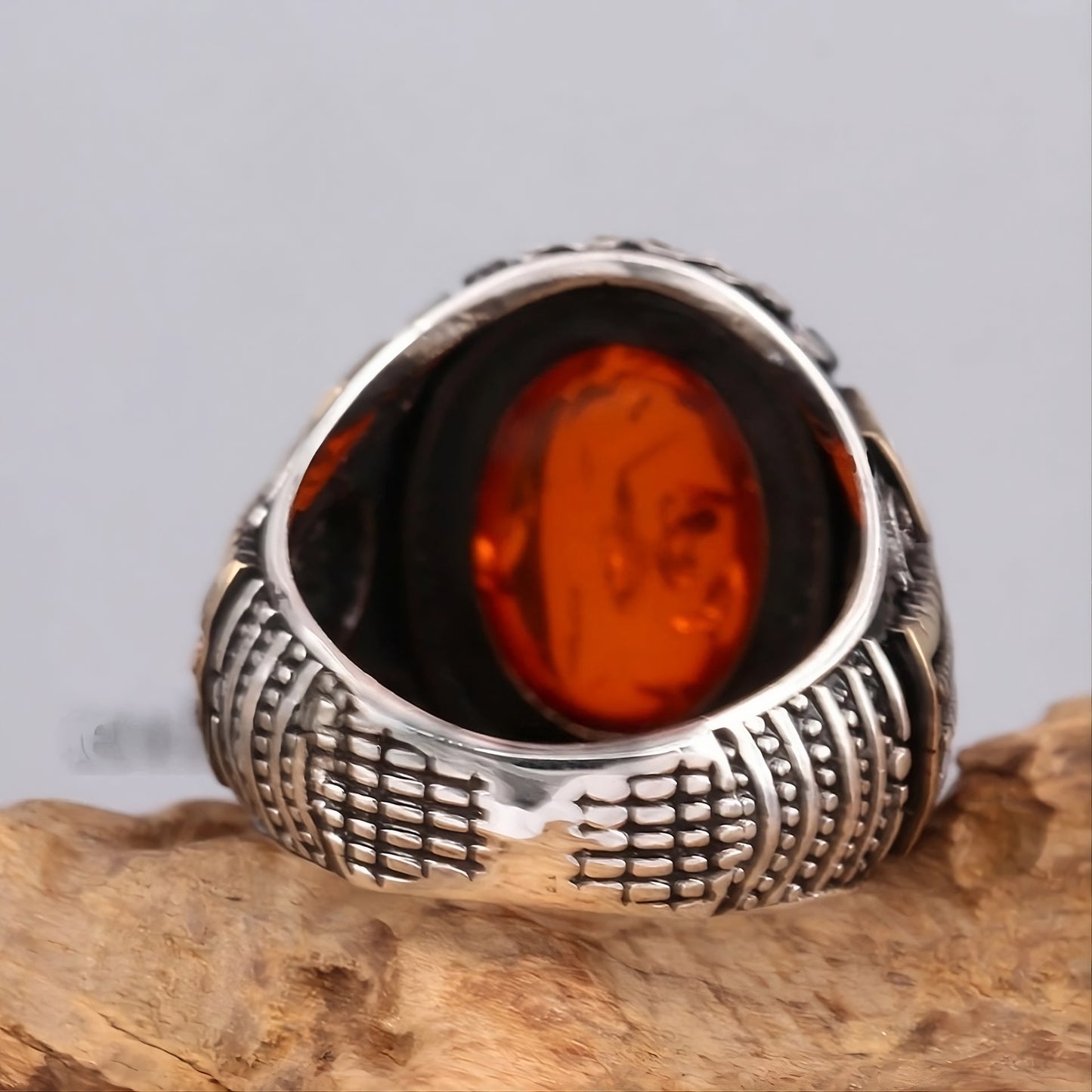 Men's Turkish Two-Tone Red Geometric Domineering Ring
