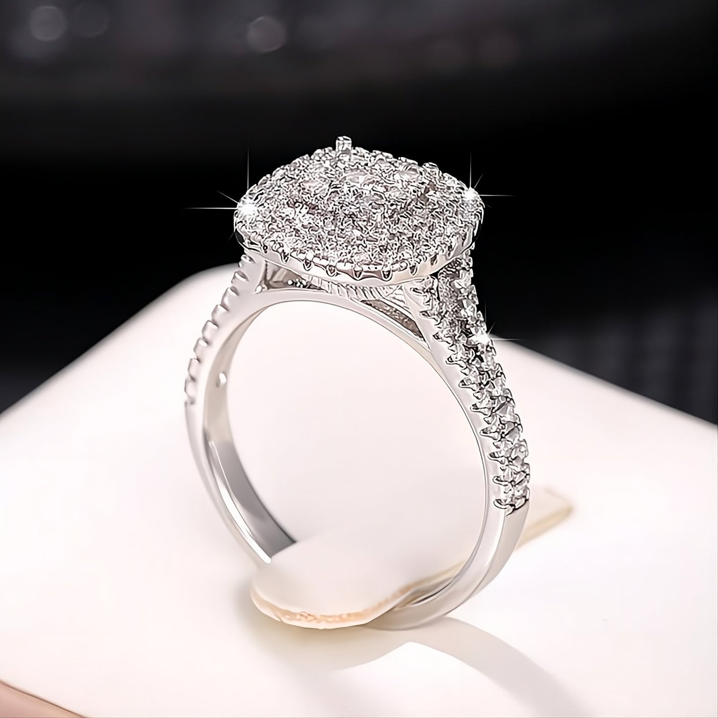 925 Sterling Silver Square Gemstones Engagement Ring