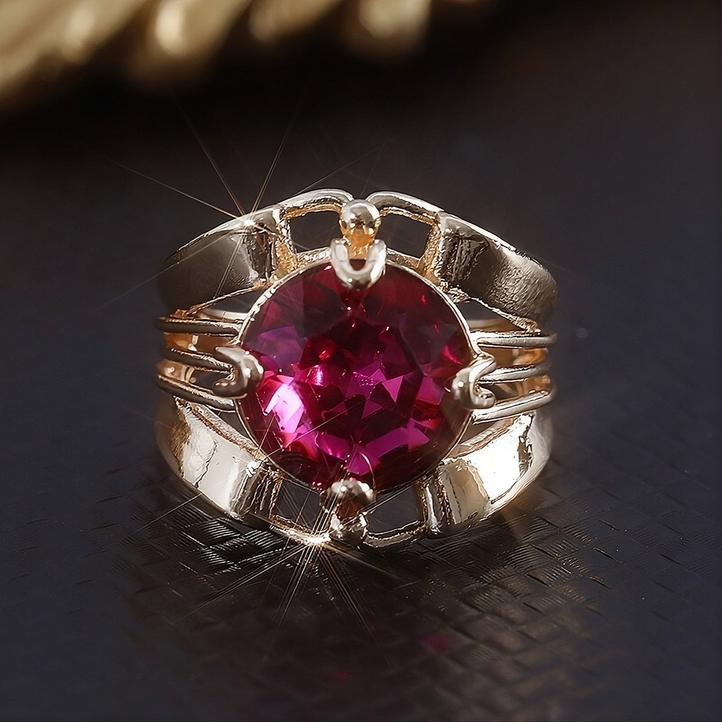 Crimson Throne Magenta Fire Gold Cocktail Ring