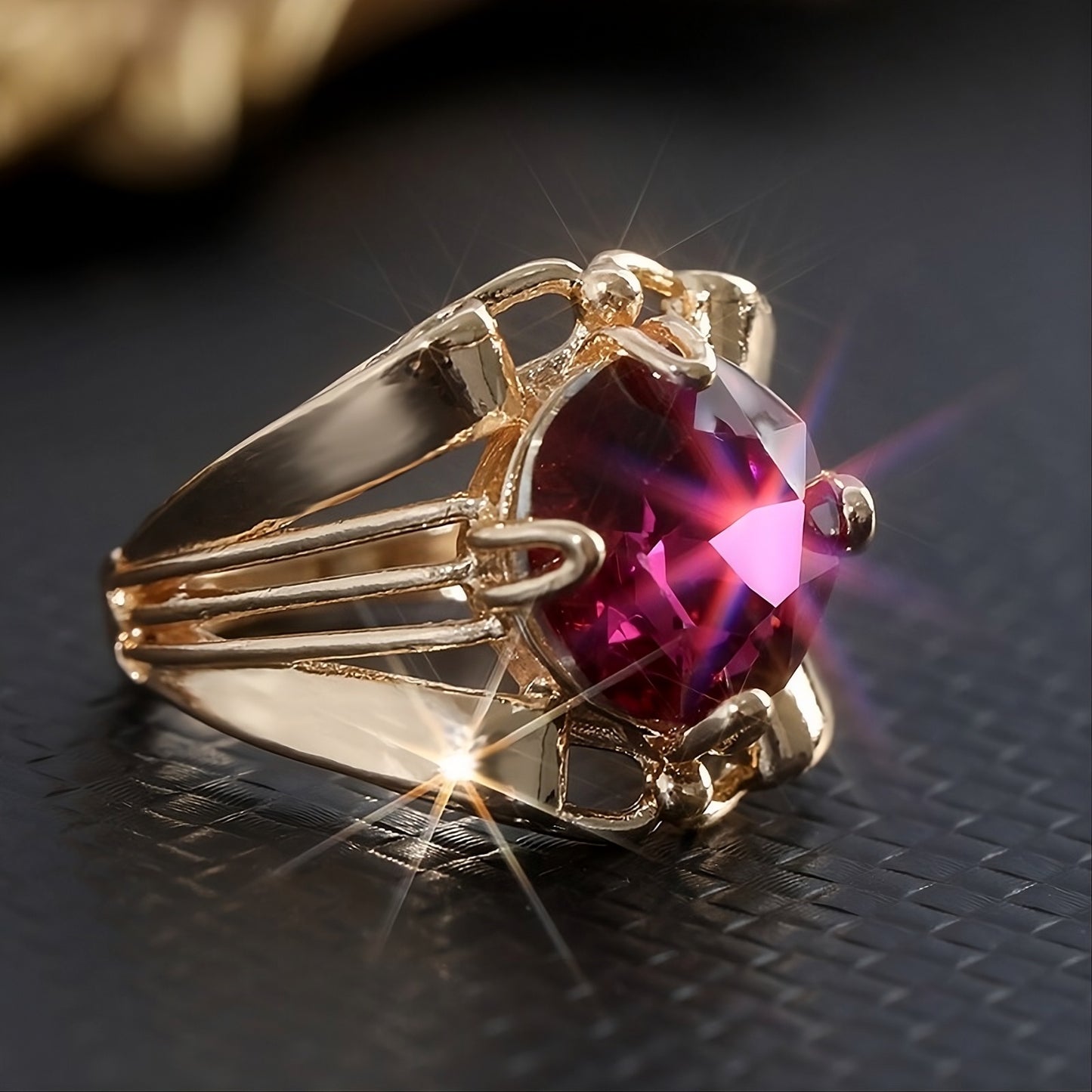 Crimson Throne Magenta Fire Gold Cocktail Ring