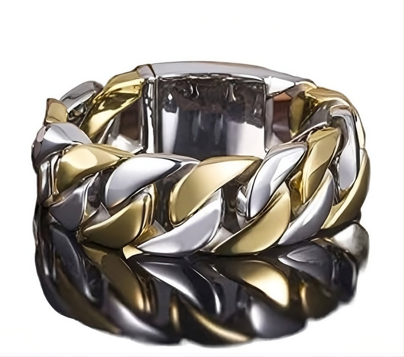 Men's S925 Silver Band 7mm Two-Tone Retro Chain Ring