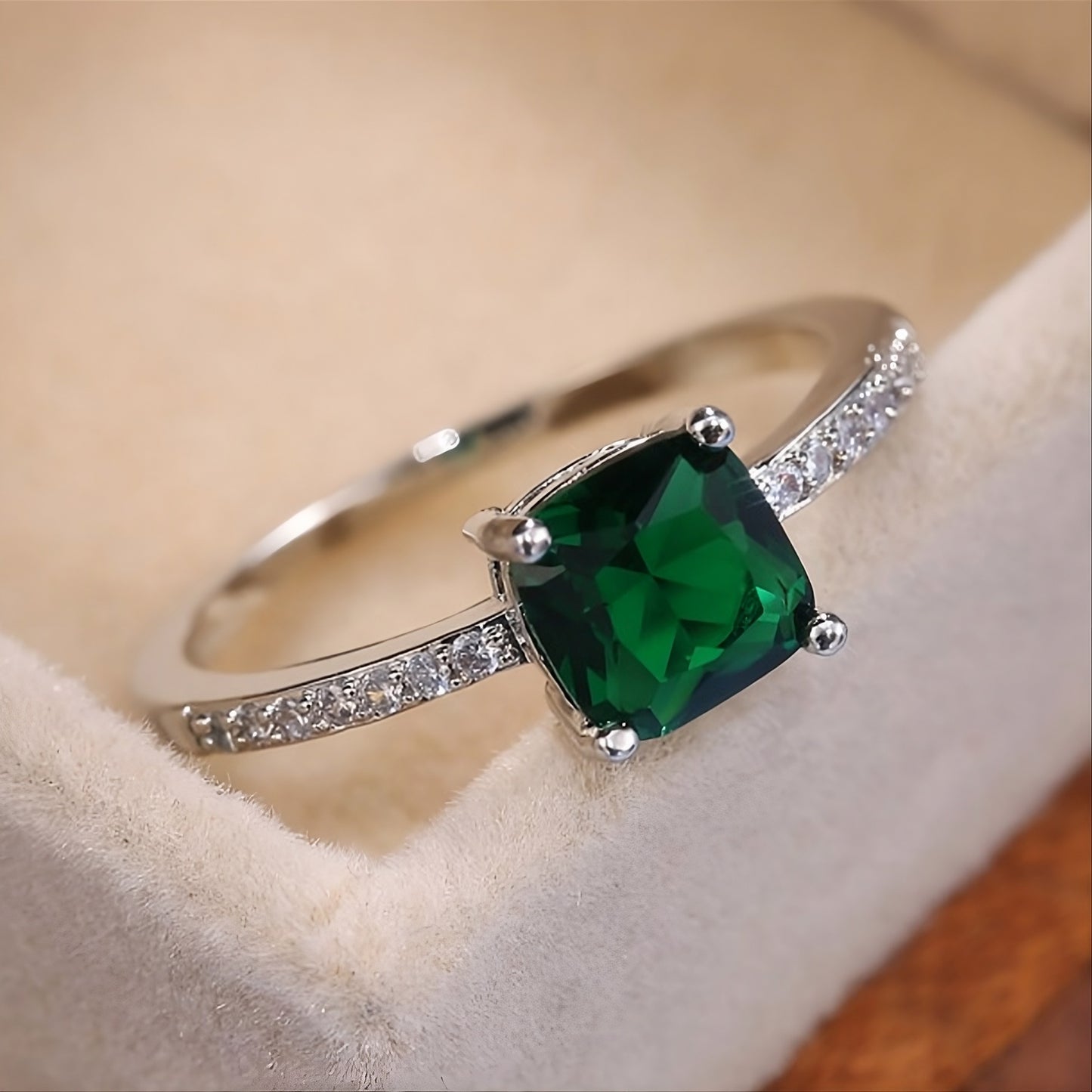 Sterling Silver Emerald Green Topaz Promise Ring