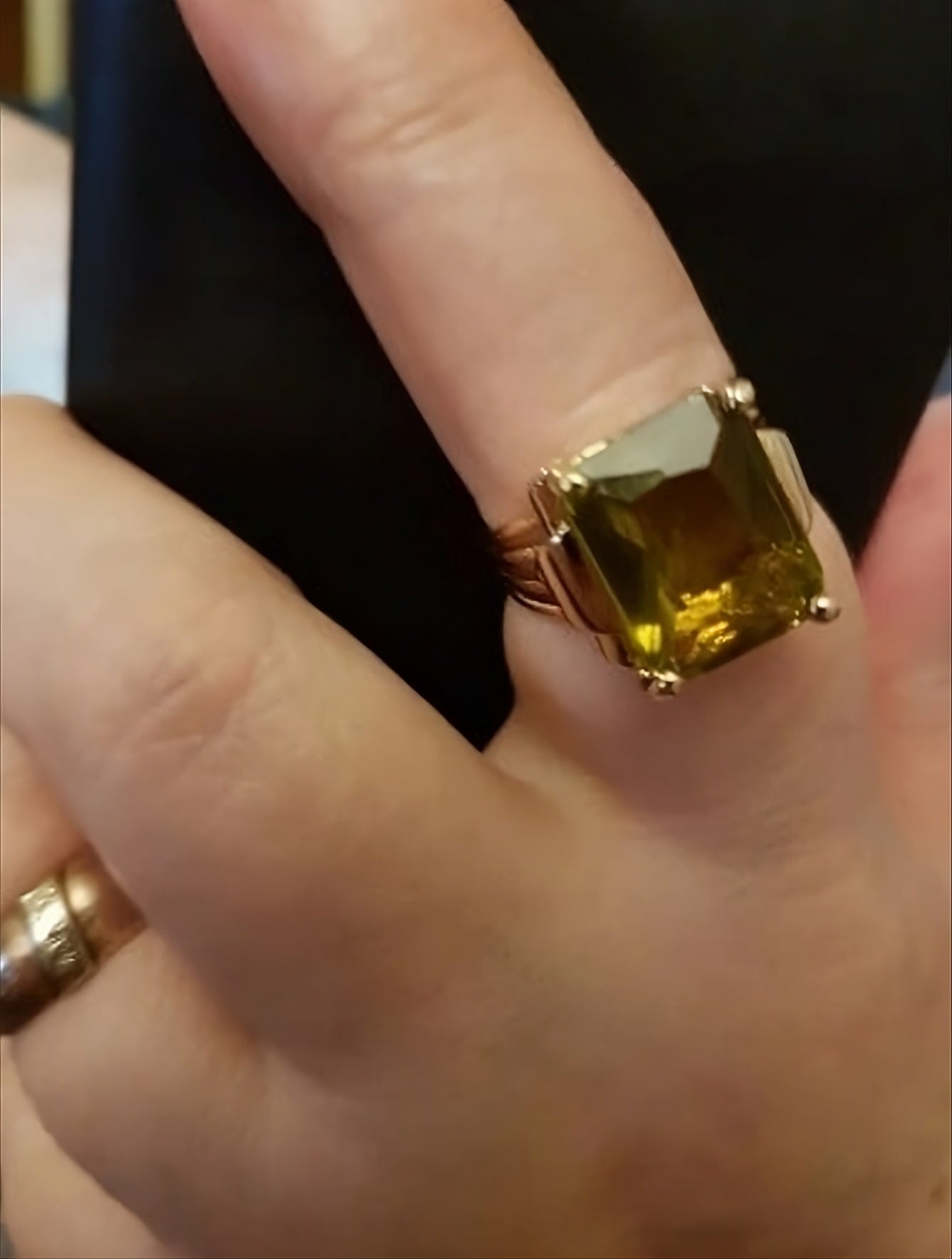 Emerald Cut Yellow Coffee Rhinestone Vintage-Inspired Ring for Women