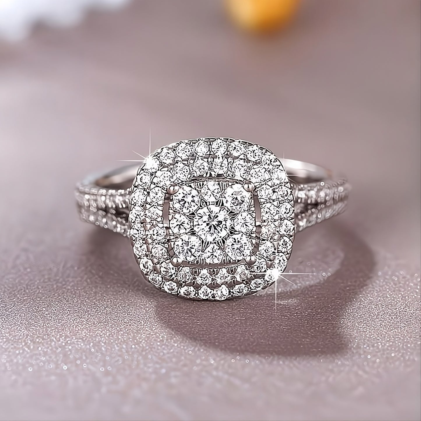925 Sterling Silver Square Gemstones Engagement Ring