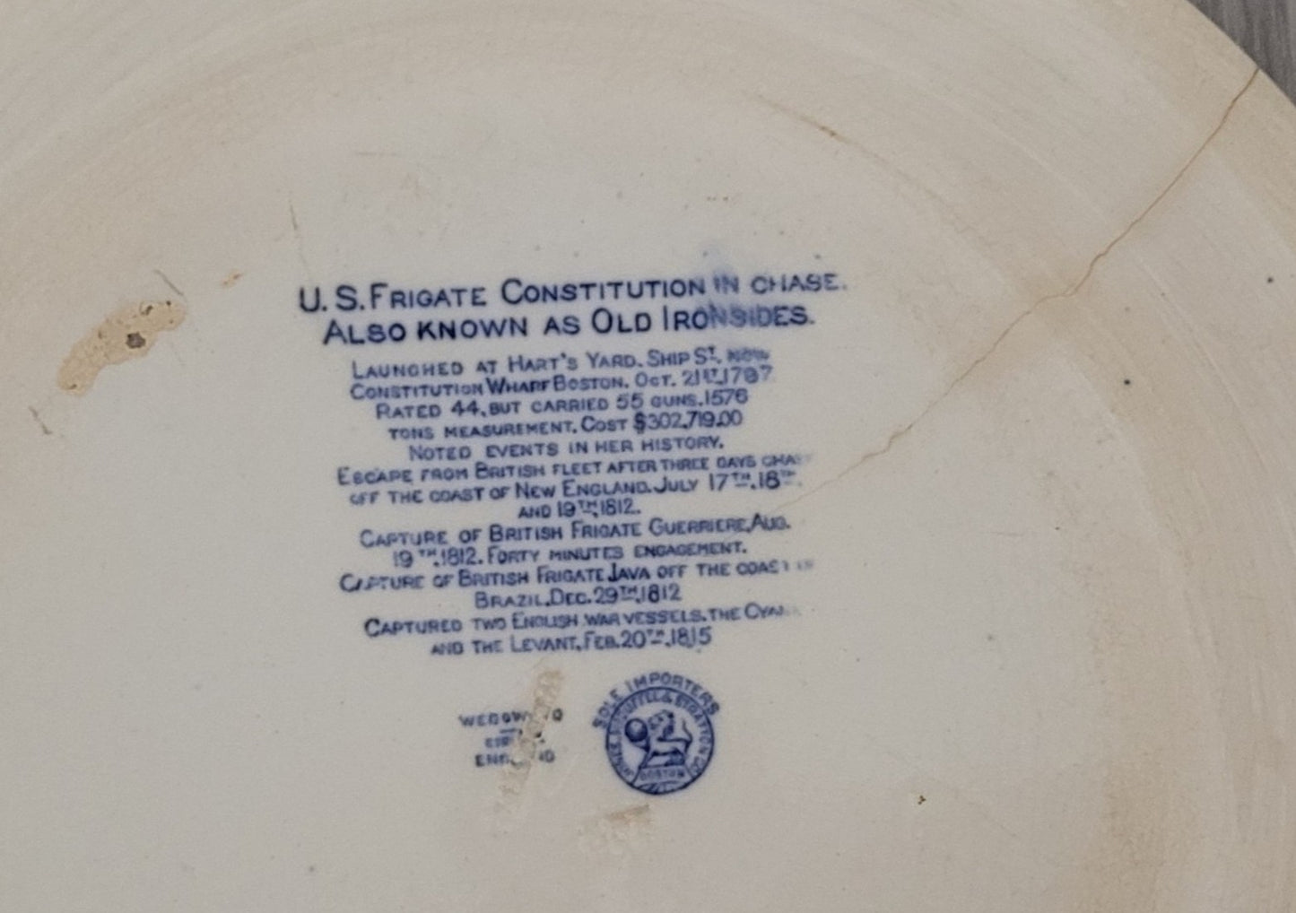 Wedgwood U.S. Frigate Constitution In Chase Old Ironsides Plate
