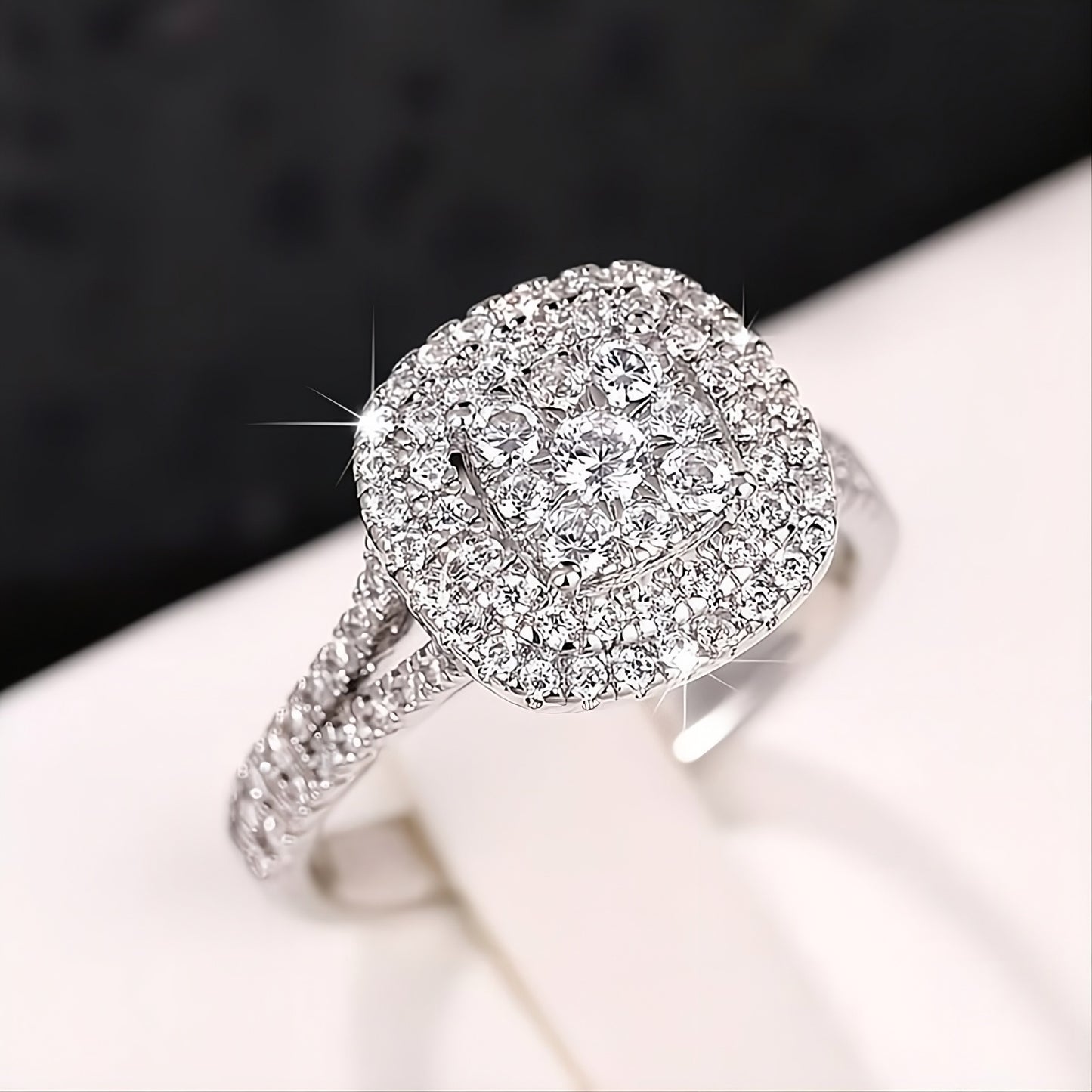 925 Sterling Silver Square Gemstones Engagement Ring